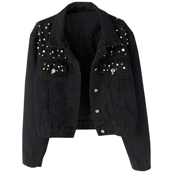 Women Oversized Denim Jacket Embroidered - Beading Jeans Coat