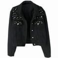 thumbnail image 1 of Women Oversized Denim Jacket Embroidered - Beading Jeans Coat, 1 of 3