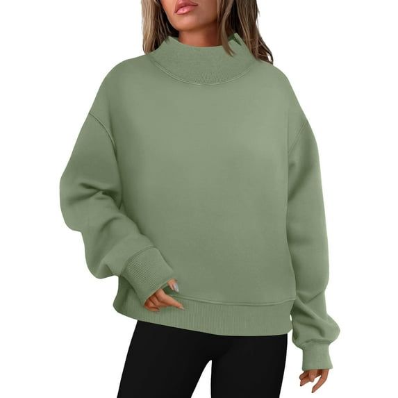 Women Oversized Fleece Sweatshirt Fall Cozy Long Sleeve Mock Neck Sweatshirts Solid Color Lightweight Casual Turtleneck Pullover Tops