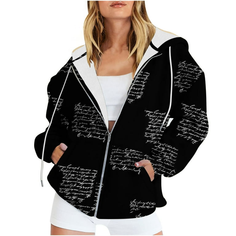 Women Oversized Full Zip up Hoodie Jackets with Pockets Floral Print Graphic Zipper Hooded Sweatshirt Outwear S 3XL X Large Black 01 Walmart