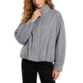 thumbnail image 1 of Women Oversized Gingham Jacket Zip Up Stand Collar Casual Coat Spring Fall Clothes (Navy S), 1 of 6