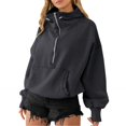 thumbnail image 1 of Women Oversized Half Zip Hoodie High Neck Drawstring Sweater Y2K Long Sleeve Pullover Casual Sweatshirt with Pockets, Dark Grey, 2XL, 1 of 7