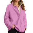 thumbnail image 1 of Women Oversized Henley Collared Sweatshirt with Button Placket Soft Thermal Long Sleeve Pullover for Daily Preppy Spring Fall Pink XL, 1 of 4