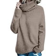thumbnail image 1 of Women Oversized High Neck Pullover Sweater Cable Knit Long Sleeve Sweater Tops Brown XL, 1 of 9