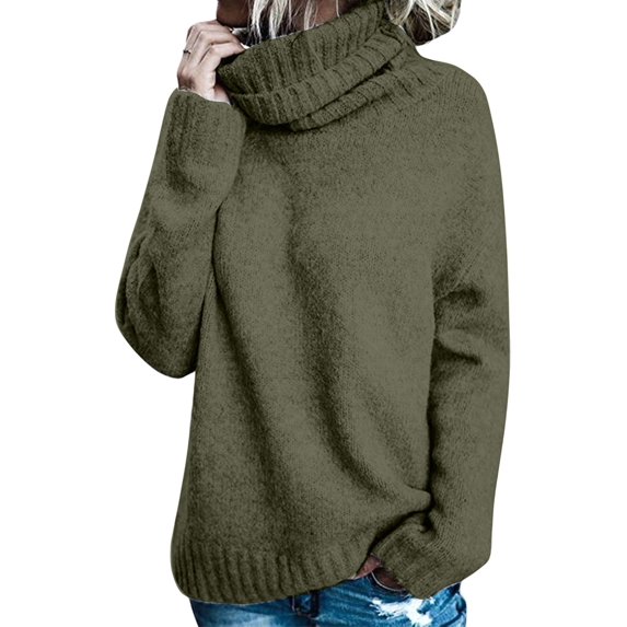 Women Oversized High Neck Pullover Sweater Cable Knit Long Sleeve Sweater Tops Green XL