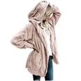 thumbnail image 1 of Women Oversized Hooded Sherpa Cardigan Fuzzy Fleece Jacket Winter Open Front Cardigans Outerwear With Pockets, 1 of 8
