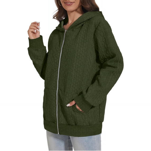 Women Oversized Hooded Zip Up Cardigan Sweatshirts Long Sleeve Hoodie Casual Lightweight Sweater Fashion Jacket, Army Green, XL