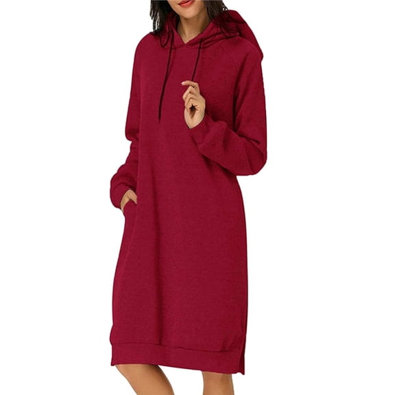 Women Oversized Hoodie Dress for Womens Hoodies Pullover Long Sleeve Hoodies with Pocket Red M