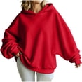 thumbnail image 1 of Women Oversized Hoodie Long Sleeve Drop Shoulder Pullover Solid Color Loose Fit Casual Hooded Sweatshirt, 1 of 9