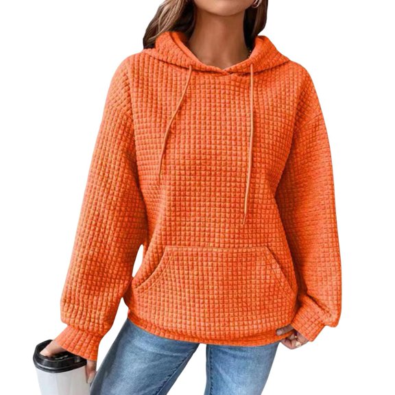 Women Oversized Hoodie Women Fall Winter Hoodie Thick Waffle Texture Hooded Long Sleeves with Big Pocket Solid Color Loose Elastic Cuffs Drawstring