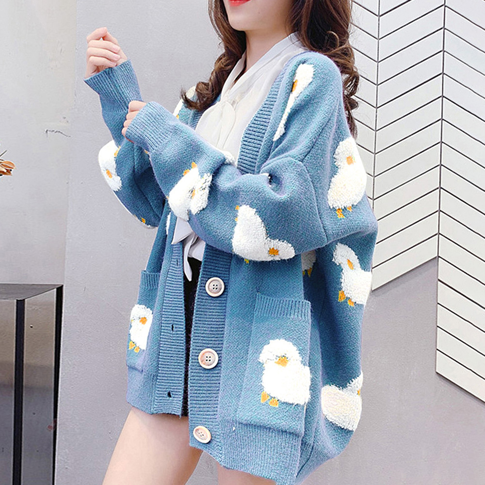 Women Oversized Knitting Cardigan Coat Cute Sheep Buttons Front with Pocket Loose Sweater Casual Jackets - image 1 of 7