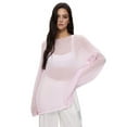 thumbnail image 1 of Women Oversized Long Sleeve Sheer Mesh Knit Sweater Tops Y2K Summer Loose Hollow Out Pullover Jumper Shirt Beach Pink L, 1 of 7