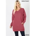 thumbnail image 1 of Women Oversized Loose Fit V-Neck Tunic Length Sweatshirts Top, 1 of 3