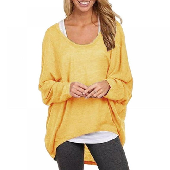 Women Oversized Loose Sweater Autumn Long Batwing Sleeve Top Pullover Jumper Blouse Casual High-low O Neck Tunic Shirt