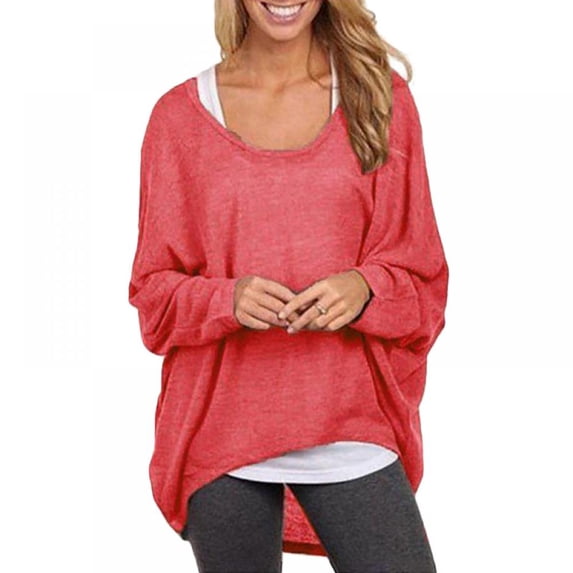 Women Oversized Loose Sweater Autumn Long Batwing Sleeve Top Pullover Jumper Blouse Casual High-low O Neck Tunic Shirt