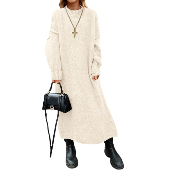 Women Oversized Midi Sweater Dress, Mock Neck Long Sleeve Loose Knit Pullover Dress