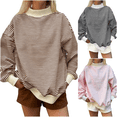 thumbnail image 1 of Women Oversized Mockneck Sweatshirt Striped Mock Neck Long Sleeve Pullover Shirt Fall Winter Lounge Tops M, 1 of 5