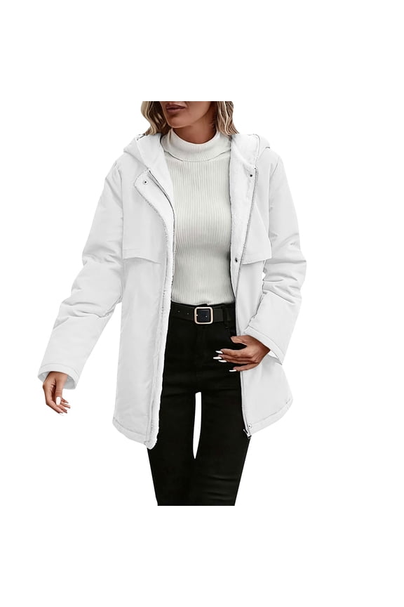 Women Oversized Puffer Jacket Long Sleeve Zipper Up Fleece Lined Coat Solid Color Lightweight Winter Warm Hooded Outerwear
