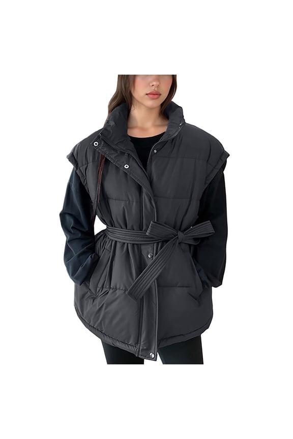 Women Oversized Puffer Vest Stand Collar Full Zip Sleeveless Bubble Puffer Vest Quilted Padded Warm Coat Outwear
