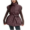 thumbnail image 1 of Women Oversized Puffer Vests Sleeveless Stand Collar Zipper Puffy Jackets with Belt Padded Gilet Outerwear Red, XL, 1 of 7