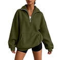 thumbnail image 1 of Women Oversized Quarter Zip Sweatshirt Stand Collar Soft Fleece Pullover with Pocket Loose Fall Winter Tops Green S, 1 of 8