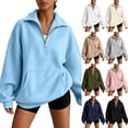 thumbnail image 1 of Women Oversized Quarter Zip Sweatshirt Stand Collar Soft Fleece Pullover with Pocket Loose Fall Winter Tops Sky Blue M, 1 of 9