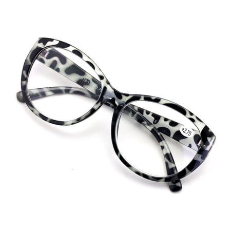 Women Oversized Reading Glasses - Clear Lens Readers Jackie Oval Leopard Checker