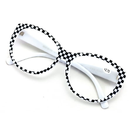 Women Oversized Reading Glasses - Clear Lens Readers Jackie Oval Leopard Checker