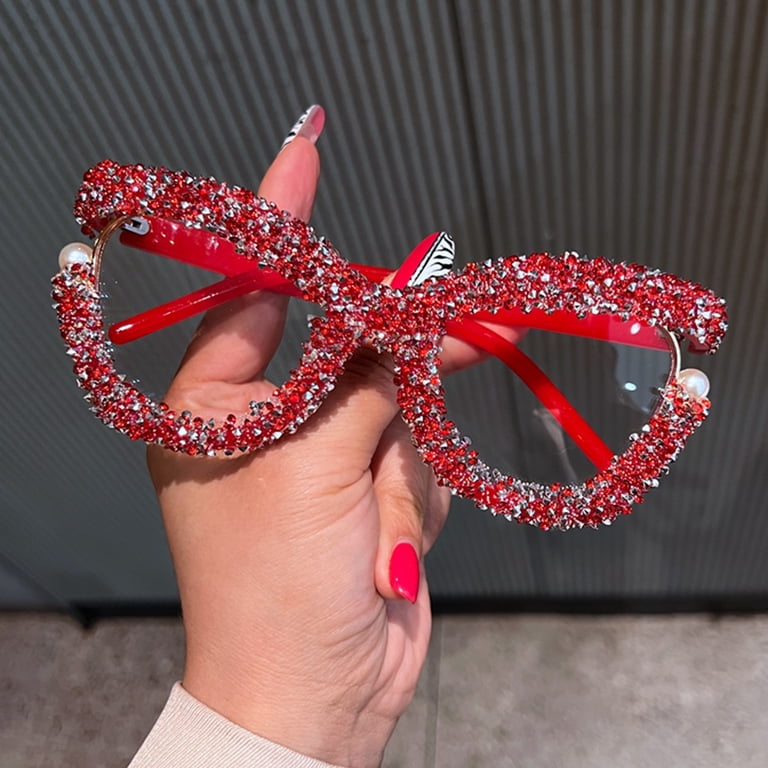Women Oversized Rhinestone Red Glasses Frame Ladies Stylish  display picture 2