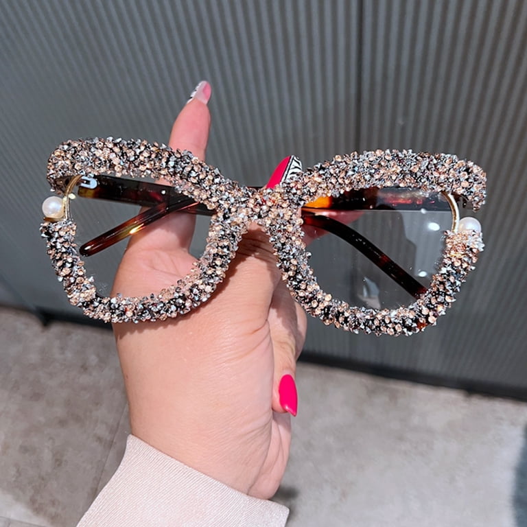 Women Oversized Rhinestone Tortoiseshell Glasses Frame  display picture 2