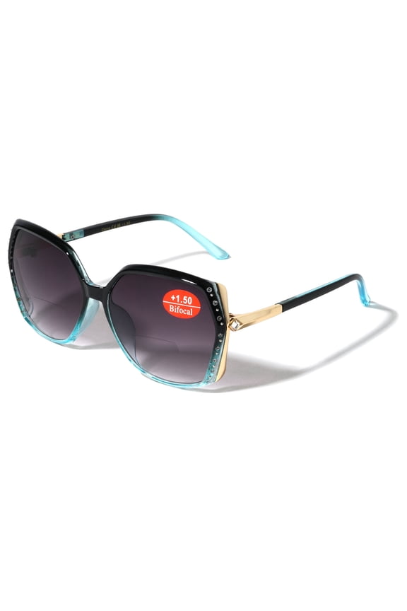 Women Oversized Rhinestones BIFOCAL Reading Sunglasses - Outdoor Reader Glasses UV Protection +2.00