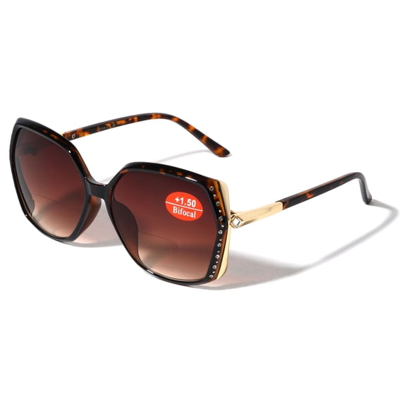 Women Oversized Rhinestones BIFOCAL Reading Sunglasses - Outdoor Reader Glasses UV Protection +3.00
