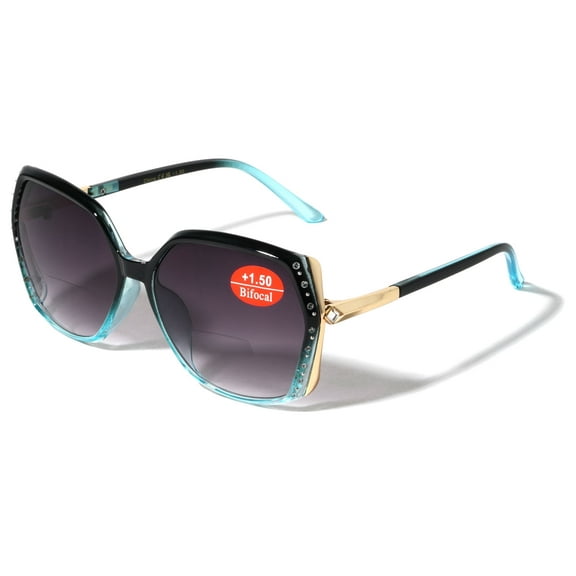 Women Oversized Rhinestones BIFOCAL Reading Sunglasses - Outdoor Reader Glasses UV Protection +3.00