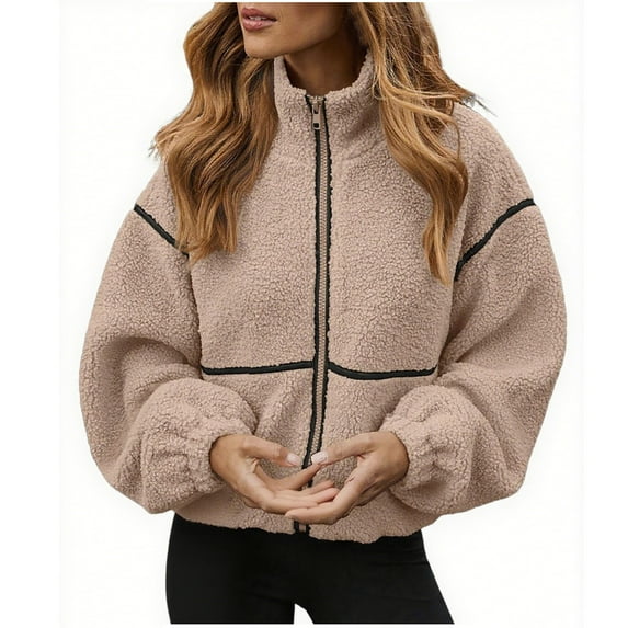 Women Oversized Sherpa Jacket Zip Up Fleece Jackets Fall Winter Warm Coats Faux-Fur Outwear Fashion Clothing with Pockets