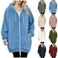 thumbnail image 1 of Women Oversized Sherpa Jacket Zip Up Fleece Long Jackets Fall Winter Warm Plush Hooded Coats Outerwear with Pockets, 1 of 5