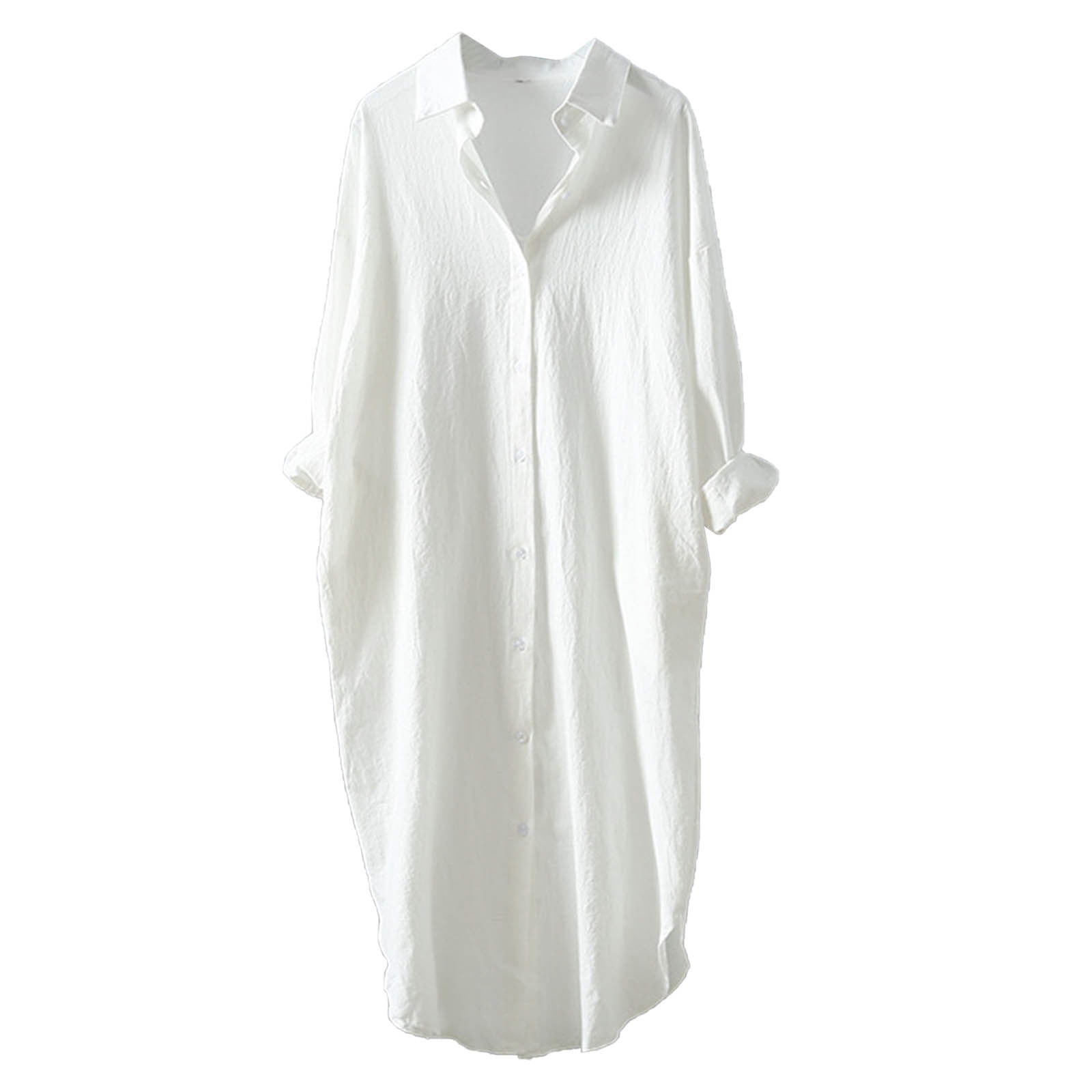 Women Oversized Shirt Dress Fall Casual Long Sleeve Button Down Curved Hem Tshirt  Dresses Solid Soft Lightweight Blouse - Walmart.com