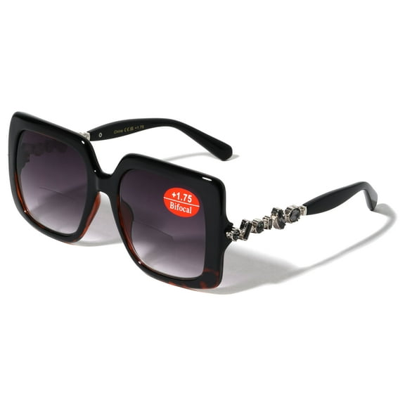 Women Oversized Square Gem BIFOCAL Reading Sunglasses - Outdoor Reader Glasses UV Protection  2.00