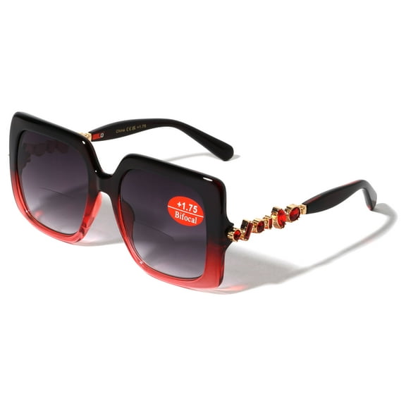 Women Oversized Square Gem BIFOCAL Reading Sunglasses - Outdoor Reader Glasses UV Protection +2.50