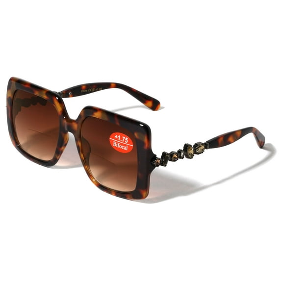 Women Oversized Square Gem BIFOCAL Reading Sunglasses - Outdoor Reader Glasses UV Protection +3.25