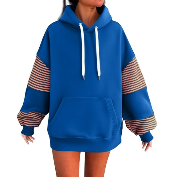 Women Oversized Stripe Sweatshirt Elbow Color Block Long Sleeve Casual Pullover Drawstring Sweats Loose Top Zebra Hoodies Cute Y2K Trendy Sweatshirts