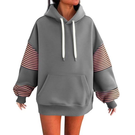 Women Oversized Stripe Sweatshirt Elbow Color Block Long Sleeve Casual Pullover Drawstring Sweats Loose Top Zebra Hoodies Cute Y2K Trendy Sweatshirts