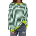 thumbnail image 1 of Women Oversized Striped Color Block Long Sleeve Crew Neck Sweatshirt Casual Loose Pullover Y2K Shirt Top, 1 of 7
