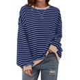 thumbnail image 1 of Women Oversized Striped Crewneck Sweatshirt Long Sleeve Pullover Tops Casual Loose Workout Shirt, 1 of 7