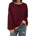 thumbnail image 1 of Women Oversized Striped Crewneck Sweatshirt Long Sleeve Pullover Tops Casual Loose Workout Shirt, 1 of 7
