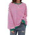 thumbnail image 1 of Women Oversized Striped Crewneck Sweatshirt Long Sleeve Pullover Tops Casual Loose Workout Shirt, 1 of 7