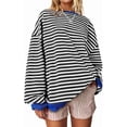 thumbnail image 1 of Women Oversized Striped Crewneck Sweatshirt Long Sleeve Pullover Tops Casual Loose Workout Shirt, 1 of 8