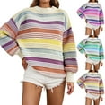 thumbnail image 1 of Women Oversized Striped Long Sleeve Sweatshirts Crewneck Knit Sweater Loose Teen Girl Pullover Top 2025 Fall Y2K Trendy Outfits (Green,Large), 1 of 8