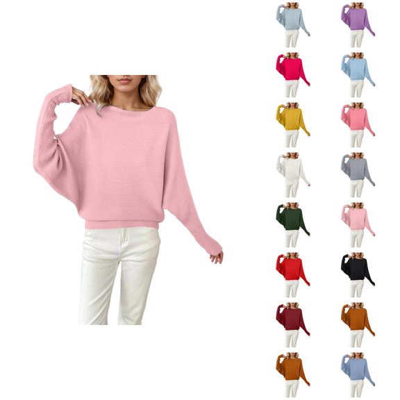 Women Oversized Sweater 2026 Fall Winter Casual Crewneck Batwing Sleeve Knit Pullover Sweater