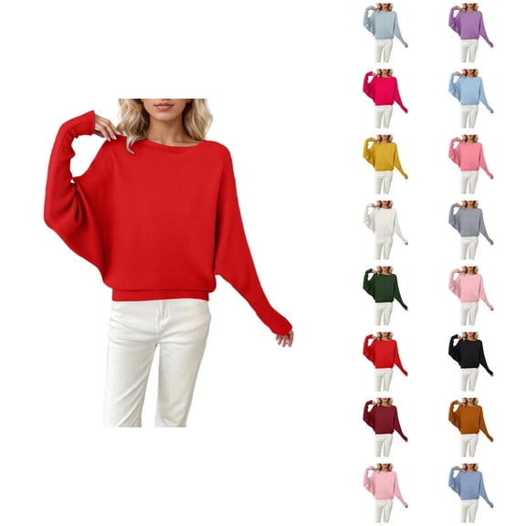 Women Oversized Sweater 2026 Fall Winter Casual Crewneck Batwing Sleeve Knit Pullover Sweater
