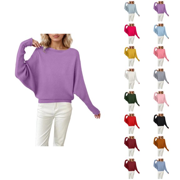 Women Oversized Sweater 2026 Fall Winter Casual Crewneck Batwing Sleeve Knit Pullover Sweater